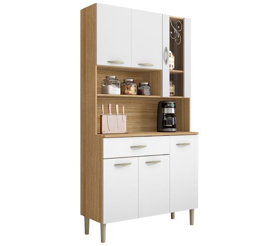 Buffet De Cuisine 6 Portes 1 Tiroir Chêne Et Blanc Largeur 91 Cm