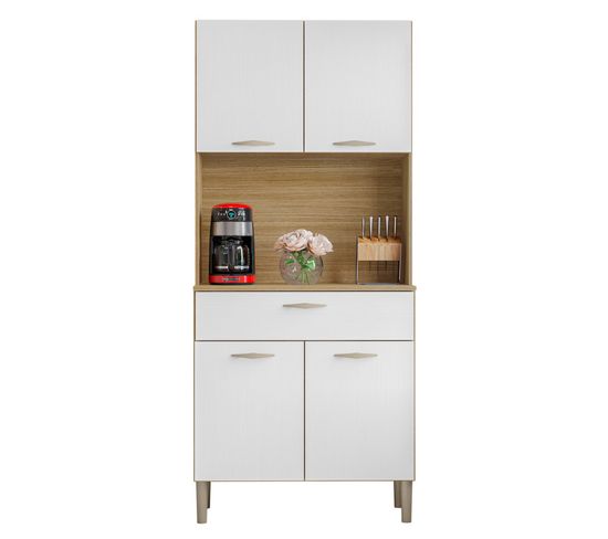 Buffet De Cuisine 4 Portes 1 Tiroir Chêne Et Blanc L 74.5 H 170.5 P 36.3 Cm