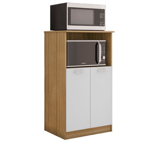 Armoire Micro-onde 2 Portes Chêne Et Blanc 3 Niches Orion L61 H110.6 P45.8 Cm