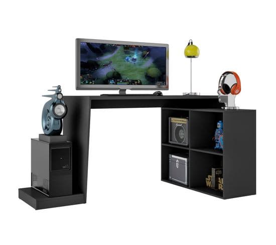 Bureau Gamer D'angle Et Armoirette Support Uc 5 Niches Noir