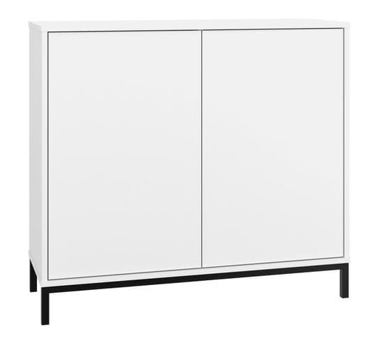 Buffet Blanc 2 Portes 4 Niches Pieds Métal Noirs Square