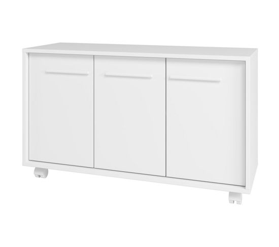 Buffet Blanc 3 Portes 3 Niches Sur Roulettes Line