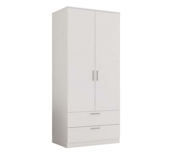 Armoire Dressing Penderie 2 Portes 2 Tiroirs Blanche 81,3 X 184,8 X 52,5 Cm