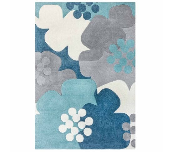 Tapis De Salon Floral En Polyester - Bleu - 160x230 Cm