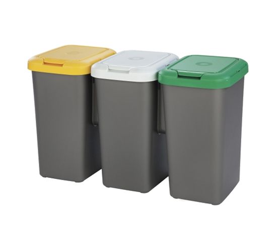 3x25l Poubelles De Recyclage En Plastique 79 X 33 X 48 Cm