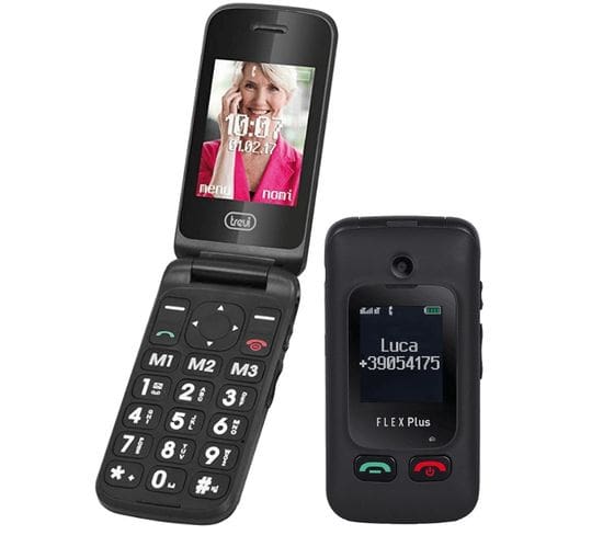 Téléphone à Clapet Senior Trevi Flex Plus 55 Noir - Larges Touches Et Bouton Sos