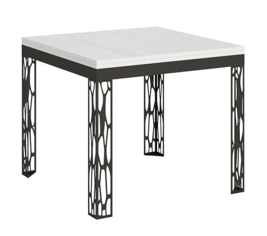 Table Extensible 90x90/180 Cm Ghiblilibra Frêne Blanc Cadre Anthracite