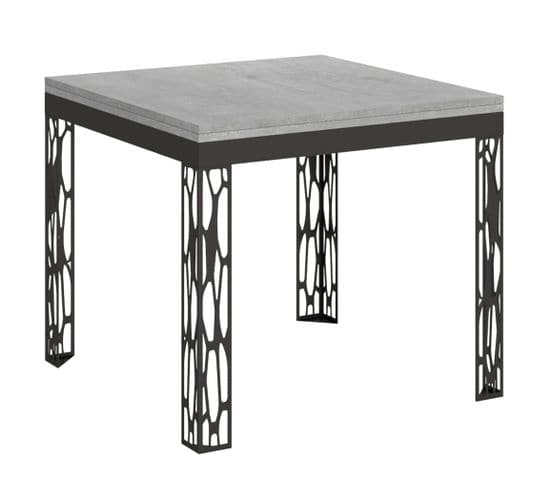 Table Extensible 90x90/180 Cm Ghiblilibra Ciment Cadre Anthracite