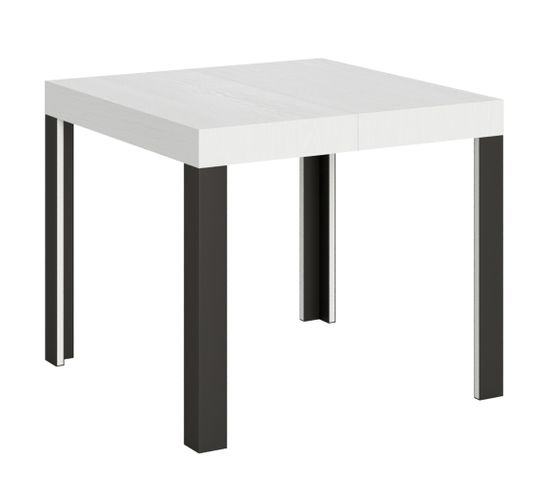 Table Extensible 90x90/246 Cm Linea Frêne Blanc Cadre Anthracite