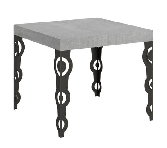 Table Extensible 90x90/246 Cm Karamay Ciment Cadre Anthracite