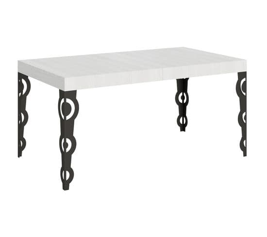 Table Extensible 90x160/420 Cm Karamay Frêne Blanc Cadre Anthracite