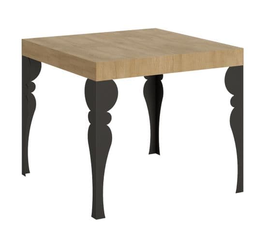 Table Extensible 90x90/246 Cm Paxon Chêne Nature Cadre Anthracite