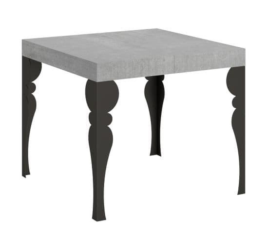 Table Extensible 90x90/246 Cm Paxon Ciment Cadre Anthracite