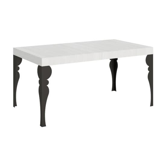 Table Extensible 90x160/264 Cm Paxon Frêne Blanc Cadre Anthracite