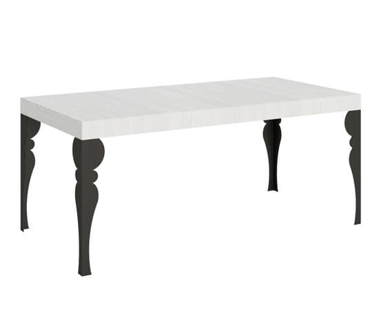 Table Extensible 90x180/440 Cm Paxon Frêne Blanc Cadre Anthracite