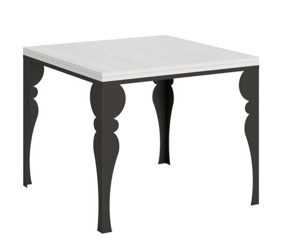 Table Extensible 90x90/180 Cm Paxon Libra Frêne Blanc Cadre Anthracite