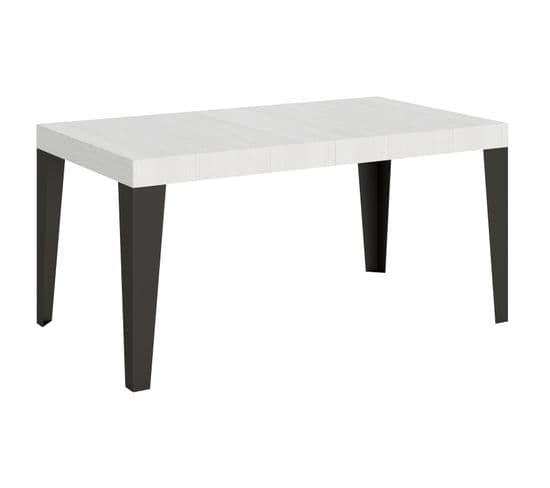Table Extensible 90x160/420 Cm Flame Frêne Blanc Cadre Anthracite