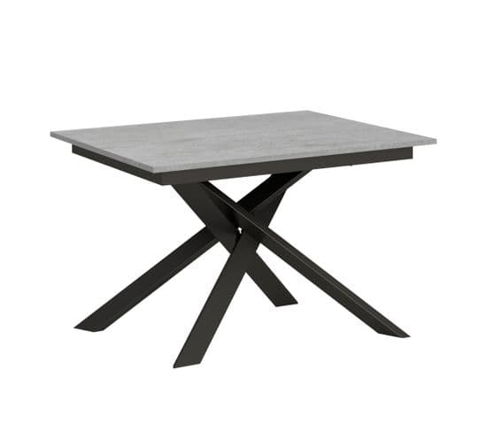 Table Extensible 90x120/180 Cm Ganty Ciment Bande De Chante En Teinte Cadre Anthracite