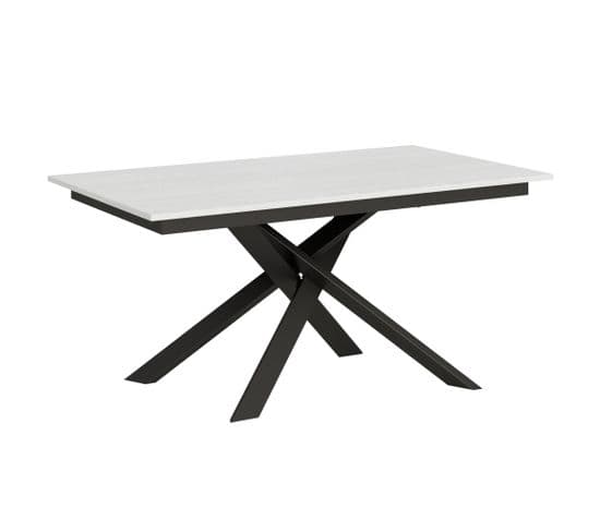 Table Extensible 90x160/220 Cm Ganty Frêne Blanc Bande De Chante En Teinte Cadre Anthracite