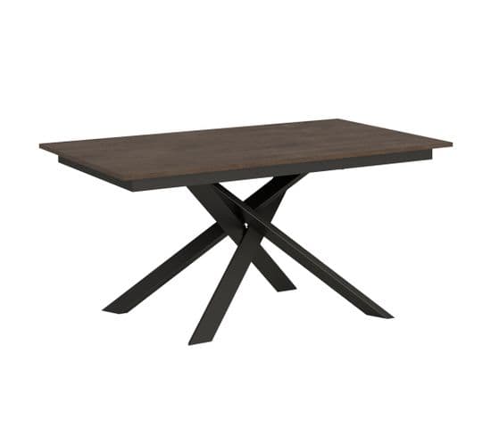 Table Extensible 90x160/220 Cm Ganty Noyer Bande De Chante En Teinte Cadre Anthracite