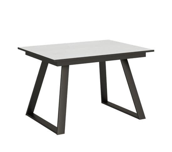 Table Extensible 90x120/180 Cm Bernadette Frêne Blanc Cadre Anthracite