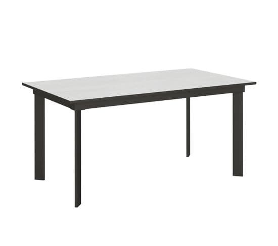 Table Extensible 90x160/220 Cm Cumar Frêne Blanc Cadre Anthracite