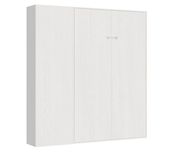 Armoire Lit Escamotable Vertical 140 Kentaro Avec Colonne Frêne Blanc