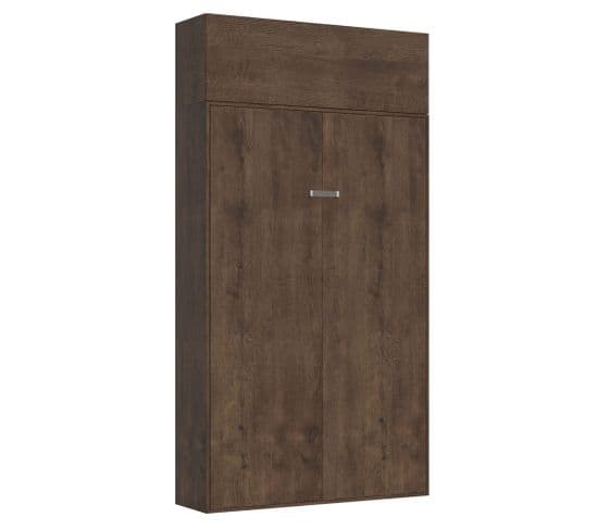 Armoire Lit Escamotable Vertical 140 Kentaro Avec Èlèment Haut Noyer