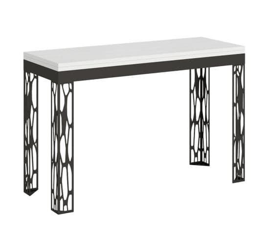 Table Extensible 120/200x45/90 Cm Ghibli Double Frêne Blanc Cadre Anthracite