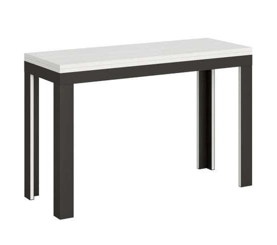 Table Extensible 120/200x45/90 Cm Linea Double Frêne Blanc Cadre Anthracite