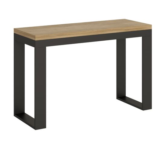 Table Extensible 120/200x45/90 Cm Tecno Double Chêne Nature Cadre Anthracite