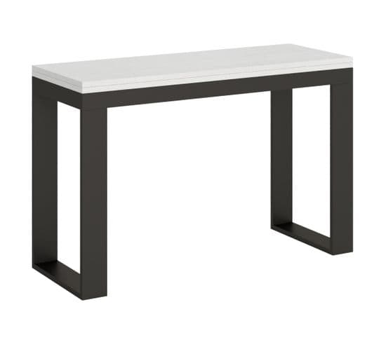 Table Extensible 120/200x45/90 Cm Tecno Double Frêne Blanc Cadre Anthracite