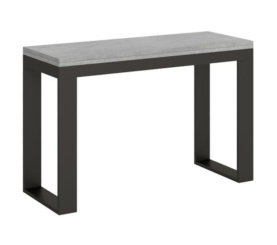 Table Extensible 120/200x45/90 Cm Tecno Double Ciment Cadre Anthracite