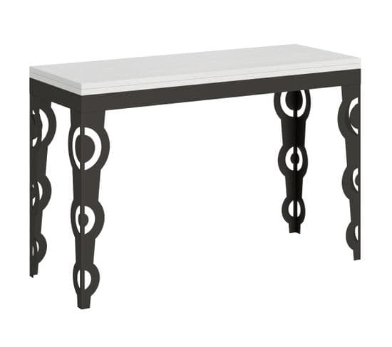 Table Extensible 120x45/90 Cm Karamay Double Frêne Blanc Cadre Anthracite