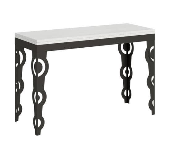 Table Extensible 120/200x45/90 Cm Karamay Double Frêne Blanc Cadre Anthracite