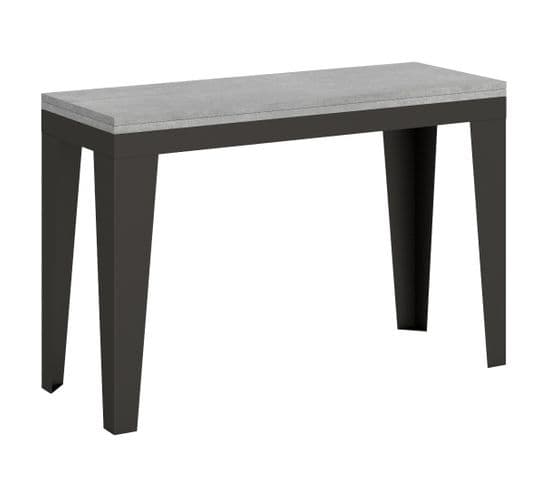 Table Extensible 120/200x45/90 Cm Flame Double Ciment Cadre Anthracite