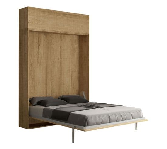 Armoire Lit Escamotable Vertical 160 Kentaro Avec Èlèment Haut Chêne Nature