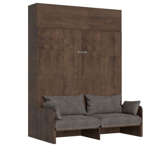 Armoire Lit Escamotable Vertical 160 Kentaro Sofa Avec Èlèment Haut Noyer