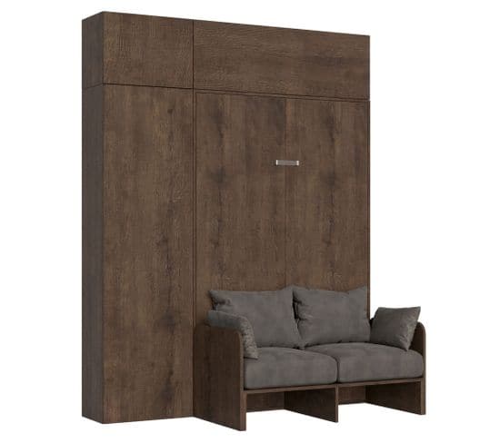 Armoire Lit Escamotable Vertical 140 Kentaro Sofa Avec Colonne Et Élements Hauts Noyer