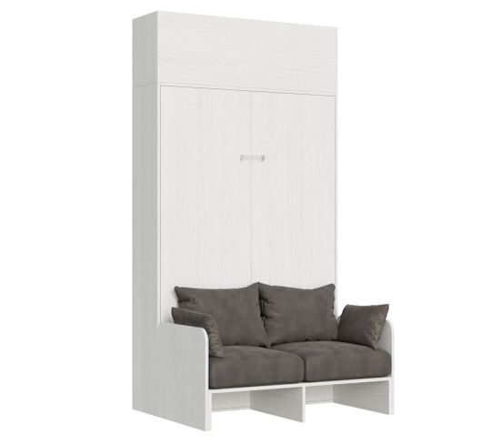 Armoire Lit Escamotable Vertical 120 Kentaro Sofa Avec Èlèment Haut Frêne Blanc