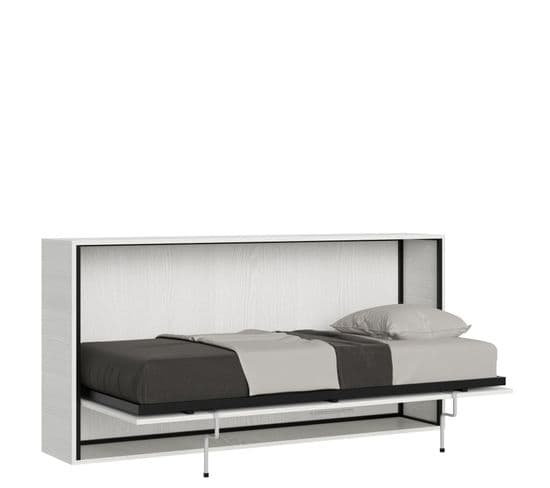 Lit Escamotable Horizontal 1 Couchage 85 Kando Avec Matelas Frêne Blanc