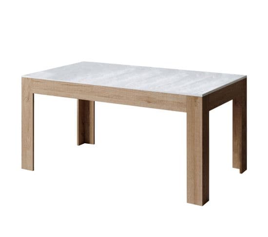 Table Extensible 90x160/220 Cm Bibi Mix Dessus Frêne Blanc Cadre Chêne Nature