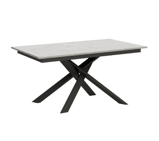 Table Extensible 90x160/220 Cm Ganty Blanc Spatulé Bande De Chante En Teinte Cadre Anthracite