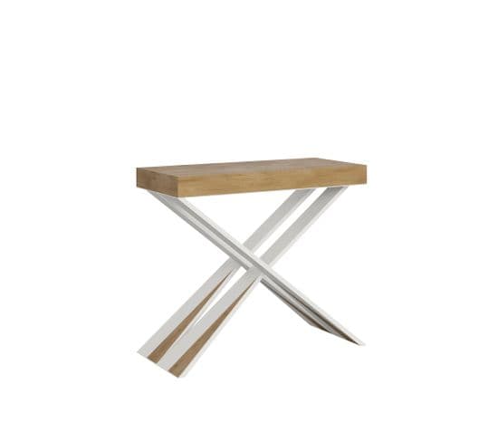 Console Extensible 90x40/300 Cm Diago Chêne Nature Cadre Blanc