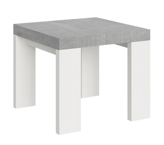 Table Extensible 90x90/246 Cm Roxell Mix Dessus Ciment Pieds Frêne Blanc