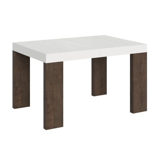 Table Extensible 90x130/234 Cm Roxell Mix Dessus Frêne Blanc Pieds Noyer