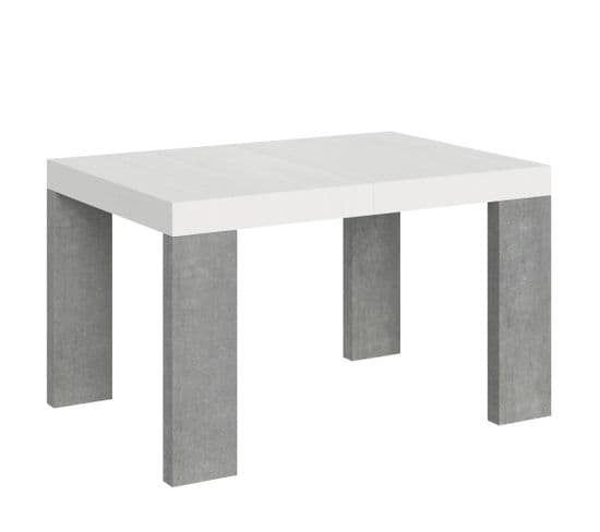 Table Extensible 90x130/234 Cm Roxell Mix Dessus Frêne Blanc Pieds Ciment