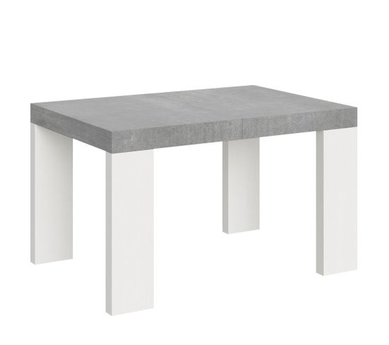 Table Extensible 90x130/234 Cm Roxell Mix Dessus Ciment Pieds Frêne Blanc