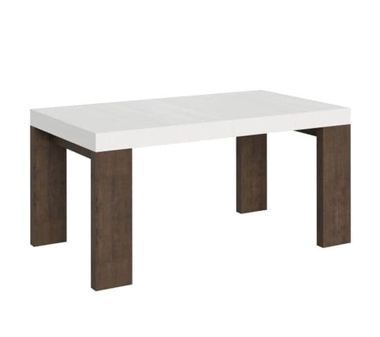Table Extensible 90x160/264 Cm Roxell Mix Dessus Frêne Blanc Pieds Noyer