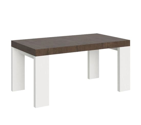 Table Extensible 90x160/264 Cm Roxell Mix Dessus Noyer Pieds Frêne Blanc
